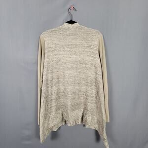LOGO Lori Goldstein Zip Front Knit Cardigan Draped Hem Taupe Layering